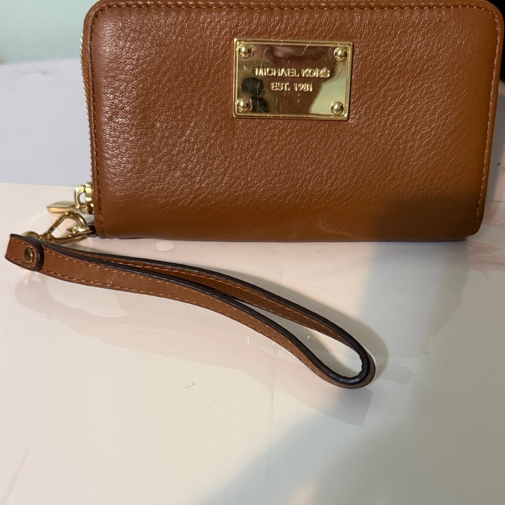 Michael Kors Tan Wristlet with Gold Accents